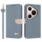For Huawei Pura 80 Pro / 80 Pro+ 5G Metal Bow Leather Phone Case with Hand Strap(Light Blue) - 1