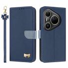 For Huawei Pura 80 Ultra 5G Metal Bow Leather Phone Case with Hand Strap(Dark Blue) - 1