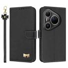 For Huawei Pura 80 Ultra 5G Metal Bow Leather Phone Case with Hand Strap(Black) - 1