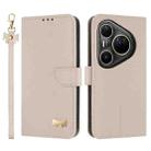 For Huawei Pura 80 Ultra 5G Metal Bow Leather Phone Case with Hand Strap(Apricot) - 1