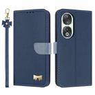 For Honor 90 5G Metal Bow Leather Phone Case with Hand Strap(Dark Blue) - 1