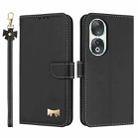 For Honor 90 5G Metal Bow Leather Phone Case with Hand Strap(Black) - 1
