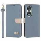 For Honor 90 5G Metal Bow Leather Phone Case with Hand Strap(Light Blue) - 1