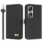 For Honor 90 Pro 5G Metal Bow Leather Phone Case with Hand Strap(Black) - 1