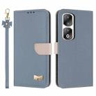 For Honor 90 Pro 5G Metal Bow Leather Phone Case with Hand Strap(Light Blue) - 1