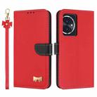 For Honor 100 5G Metal Bow Leather Phone Case with Hand Strap(Red) - 1