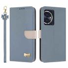 For Honor 100 5G Metal Bow Leather Phone Case with Hand Strap(Light Blue) - 1