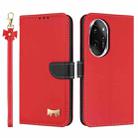 For Honor 100 Pro 5G Metal Bow Leather Phone Case with Hand Strap(Red) - 1
