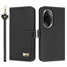For Honor 100 Pro 5G Metal Bow Leather Phone Case with Hand Strap(Black) - 1