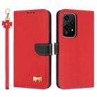 For Honor 200 Lite Global Metal Bow Leather Phone Case with Hand Strap(Red) - 1