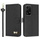 For Honor 200 Lite Global Metal Bow Leather Phone Case with Hand Strap(Black) - 1