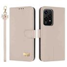 For Honor 200 Lite Global Metal Bow Leather Phone Case with Hand Strap(Apricot) - 1
