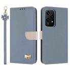 For Honor 200 Lite Global Metal Bow Leather Phone Case with Hand Strap(Light Blue) - 1