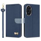For Honor 200 Metal Bow Leather Phone Case with Hand Strap(Dark Blue) - 1