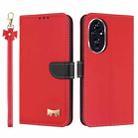 For Honor 200 Pro Metal Bow Leather Phone Case with Hand Strap(Red) - 1