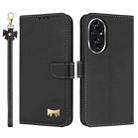 For Honor 200 Pro Metal Bow Leather Phone Case with Hand Strap(Black) - 1