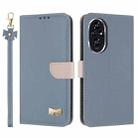 For Honor 200 Pro Metal Bow Leather Phone Case with Hand Strap(Light Blue) - 1