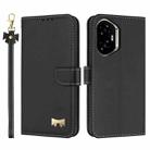 For Honor 300 5G Metal Bow Leather Phone Case with Hand Strap(Black) - 1