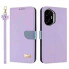 For Honor 300 5G Metal Bow Leather Phone Case with Hand Strap(Purple) - 1
