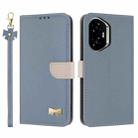For Honor 300 5G Metal Bow Leather Phone Case with Hand Strap(Light Blue) - 1