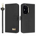 For Honor 300 Pro 5G / 300 Ultra 5G Metal Bow Leather Phone Case with Hand Strap(Black) - 1