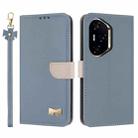 For Honor 300 Pro 5G / 300 Ultra 5G Metal Bow Leather Phone Case with Hand Strap(Light Blue) - 1