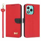 For Honor 400 Lite Global Metal Bow Leather Phone Case with Hand Strap(Red) - 1