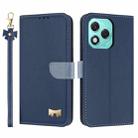 For Honor 400 Lite Global Metal Bow Leather Phone Case with Hand Strap(Dark Blue) - 1