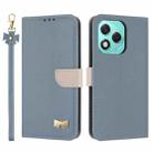 For Honor 400 Lite Global Metal Bow Leather Phone Case with Hand Strap(Light Blue) - 1