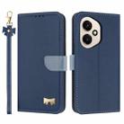 For Honor 400 5G Global Metal Bow Leather Phone Case with Hand Strap(Dark Blue) - 1