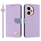 For Honor 400 5G Global Metal Bow Leather Phone Case with Hand Strap(Purple) - 1