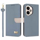 For Honor 400 5G Global Metal Bow Leather Phone Case with Hand Strap(Light Blue) - 1