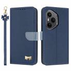For Honor 400 Pro 5G Global Metal Bow Leather Phone Case with Hand Strap(Dark Blue) - 1
