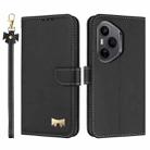 For Honor 400 Pro 5G Global Metal Bow Leather Phone Case with Hand Strap(Black) - 1