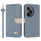 For Honor 400 Pro 5G Global Metal Bow Leather Phone Case with Hand Strap(Light Blue) - 1