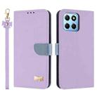 For Honor X8 5G Global Metal Bow Leather Phone Case with Hand Strap(Purple) - 1