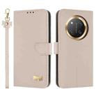 For Honor X9c 5G Global Metal Bow Leather Phone Case with Hand Strap(Apricot) - 1