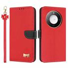 For Honor X9c Smart 5G Global Metal Bow Leather Phone Case with Hand Strap(Red) - 1