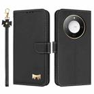 For Honor X9c Smart 5G Global Metal Bow Leather Phone Case with Hand Strap(Black) - 1