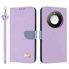 For Honor X9c Smart 5G Global Metal Bow Leather Phone Case with Hand Strap(Purple) - 1