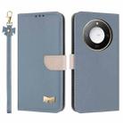 For Honor X9c Smart 5G Global Metal Bow Leather Phone Case with Hand Strap(Light Blue) - 1