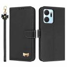 For Honor X7a 4G Metal Bow Leather Phone Case with Hand Strap(Black) - 1