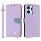For Honor X7a 4G Metal Bow Leather Phone Case with Hand Strap(Purple) - 1