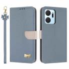 For Honor X7a 4G Metal Bow Leather Phone Case with Hand Strap(Light Blue) - 1