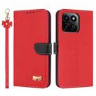 For Honor X7c 4G Global Metal Bow Leather Phone Case with Hand Strap(Red) - 1