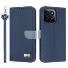For Honor X7c 4G Global Metal Bow Leather Phone Case with Hand Strap(Dark Blue) - 1