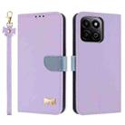 For Honor X7c 4G Global Metal Bow Leather Phone Case with Hand Strap(Purple) - 1