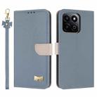 For Honor X7c 4G Global Metal Bow Leather Phone Case with Hand Strap(Light Blue) - 1