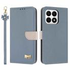 For Honor X8a 5G Global Metal Bow Leather Phone Case with Hand Strap(Light Blue) - 1