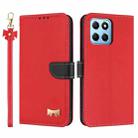 For Honor X8b 4G Global Metal Bow Leather Phone Case with Hand Strap(Red) - 1